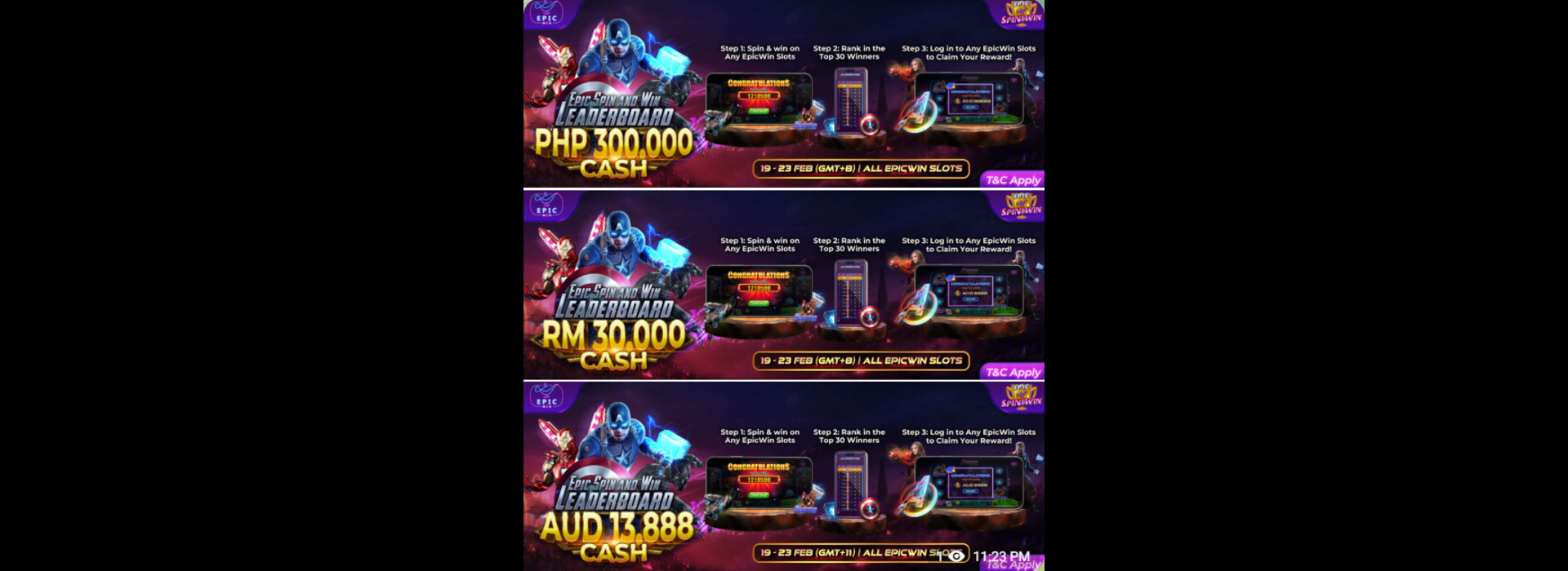 EpicWin - Spin & Win Leaderboard for PHP, AUD & MYR